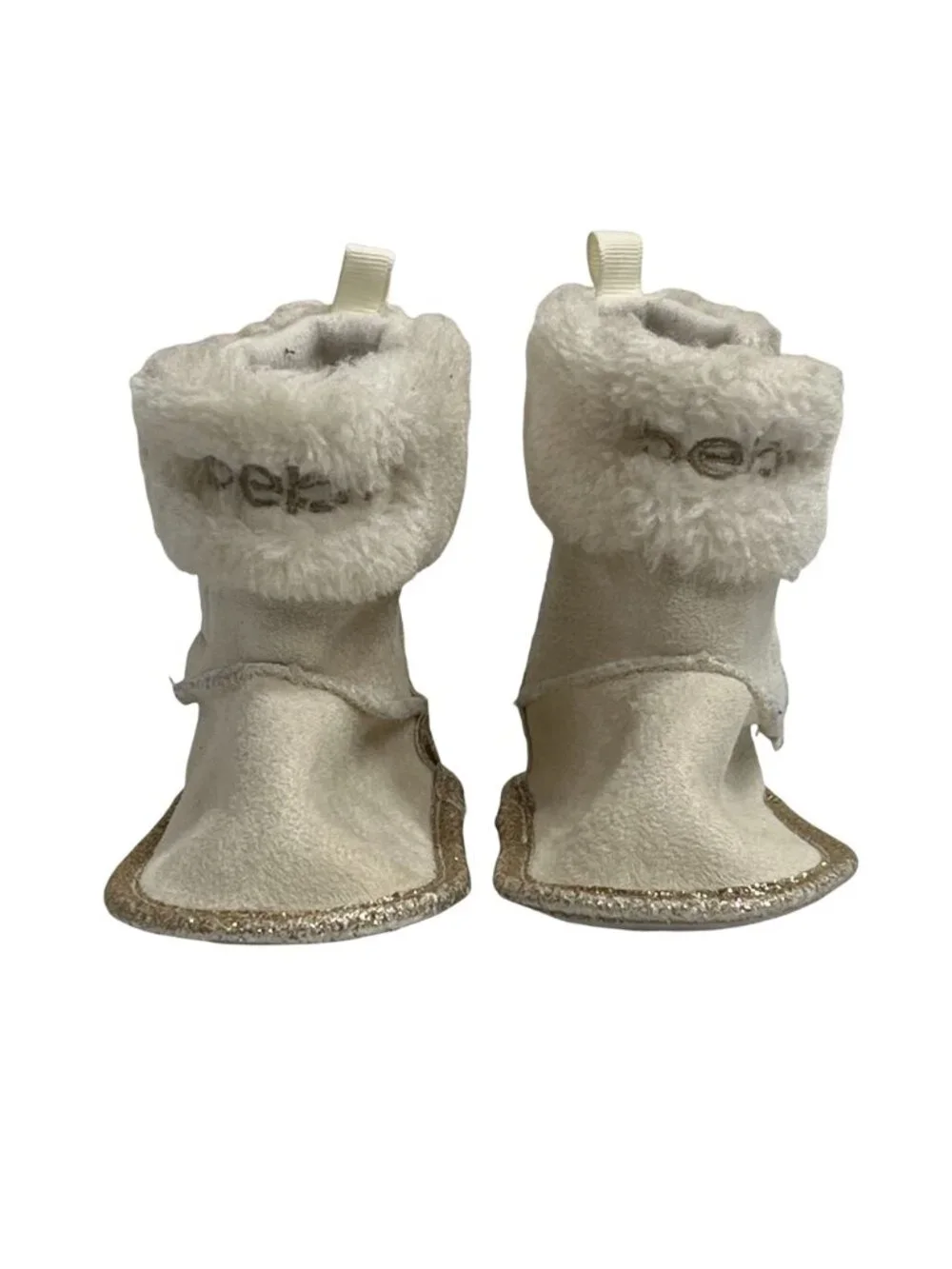 Bebe Baby Girls Boots Size 2 Cream Faux Suede Faux Fur Gold Winter Booties